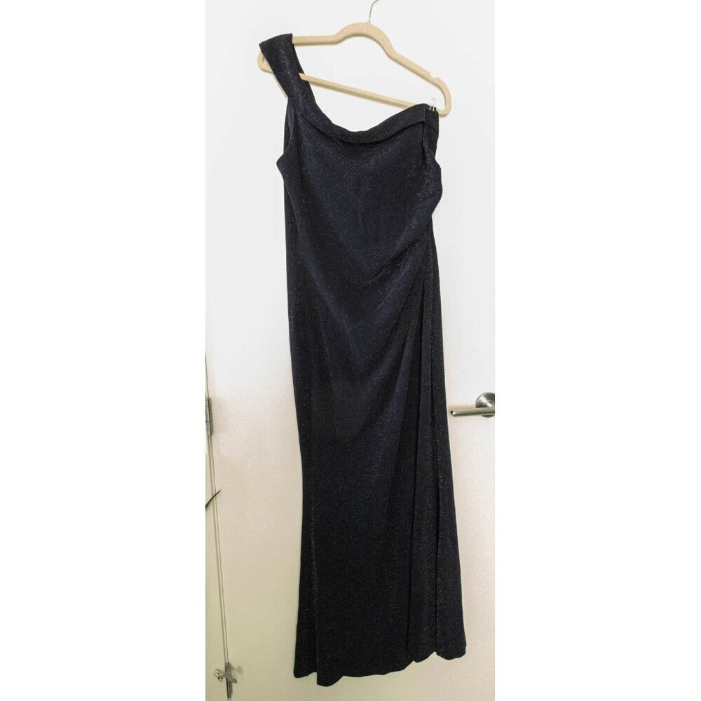 Ruched One Shoulder Side Split Slim Formal Evening Party Dress Navy - Picture 3 of 3